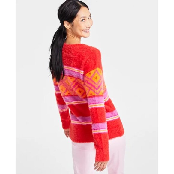 Holiday Lane Womens Size Medium Fair Isle Fuzzy Crewneck Sweater in Red $59 012 - Picture 2 of 9